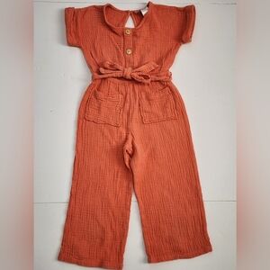 2 ❤Hip Girls Orange Button Top Short Sleeve Jumpsuit Matching Belt 100% CN, sz 6
